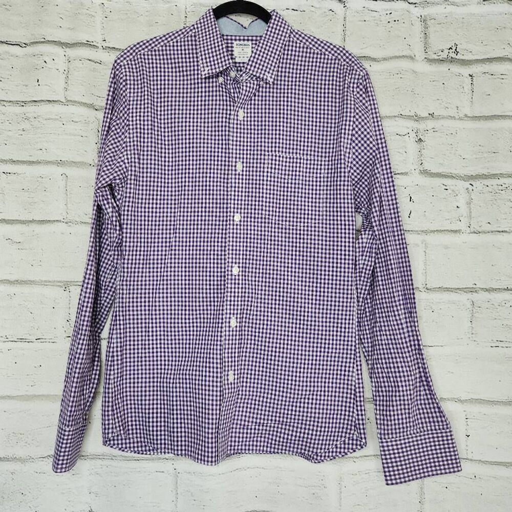 Bonobos Mens Purple White Gingham Slim Fit Long Sleeve Button-Down Shirt Size M